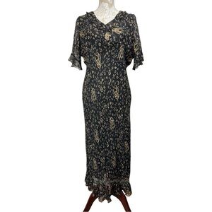 Vintage Y2K Lapis Size Large 100% Silk Dress Black Fairy Coquette Babydoll